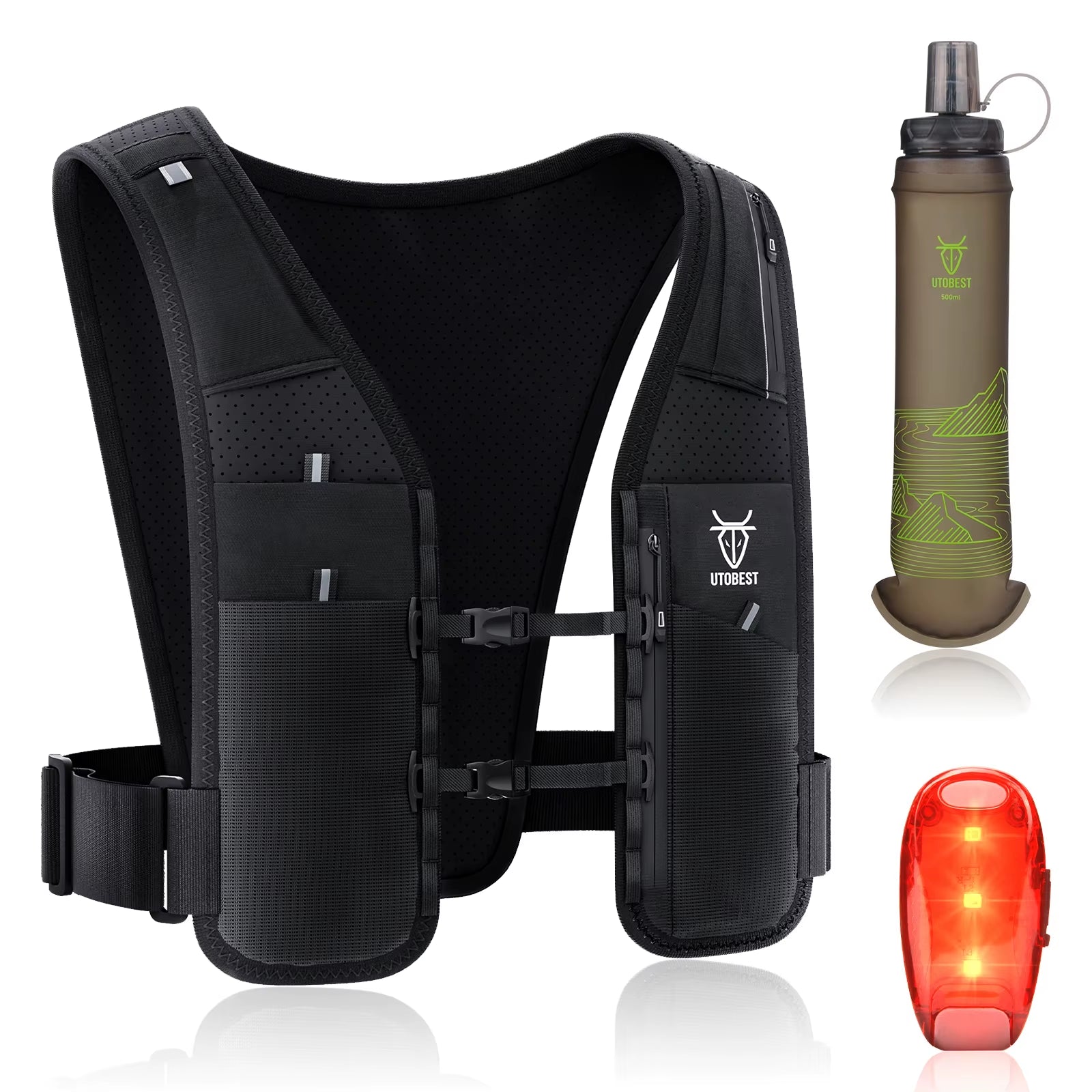 UTR113 Reflective Running Hydration Vest Adjustable Phone Holder for Training Cycling Hiking