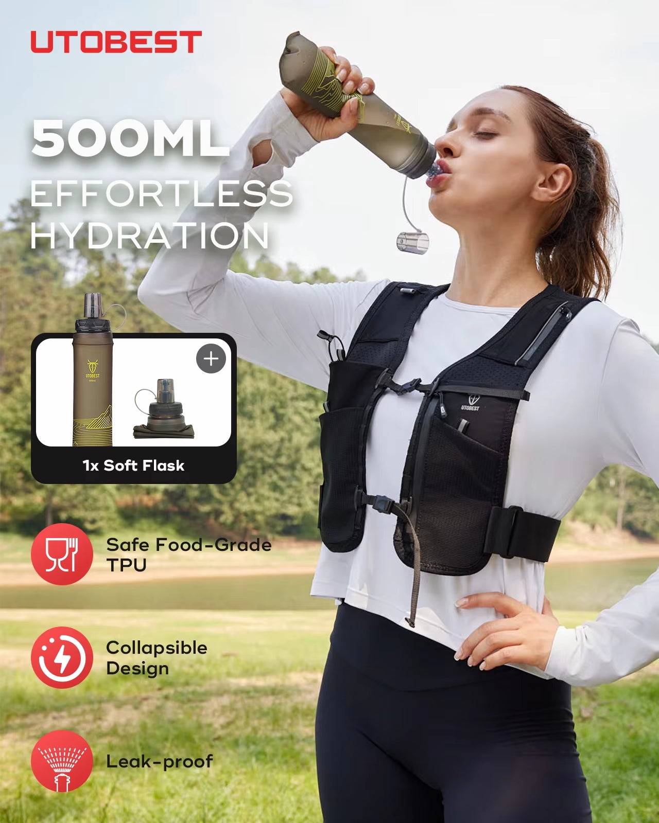 UTR113 Reflective Running Hydration Vest Adjustable Phone Holder for Training Cycling Hiking