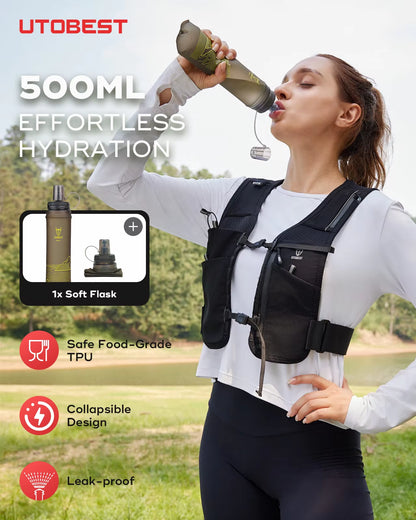 UTR113 Reflective Running Hydration Vest Adjustable Phone Holder for Training Cycling Hiking