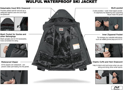 Men'S Waterproof Ski Jacket Warm Winter Snow Coat Mountain Windbreaker