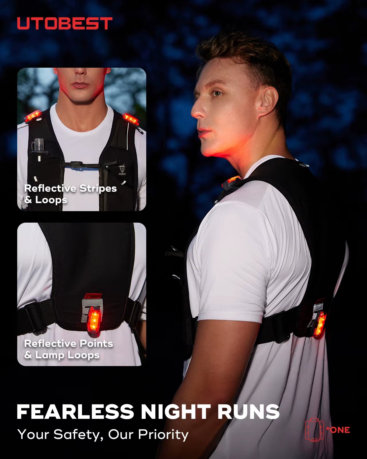 UTR113 Reflective Running Hydration Vest Adjustable Phone Holder for Training Cycling Hiking