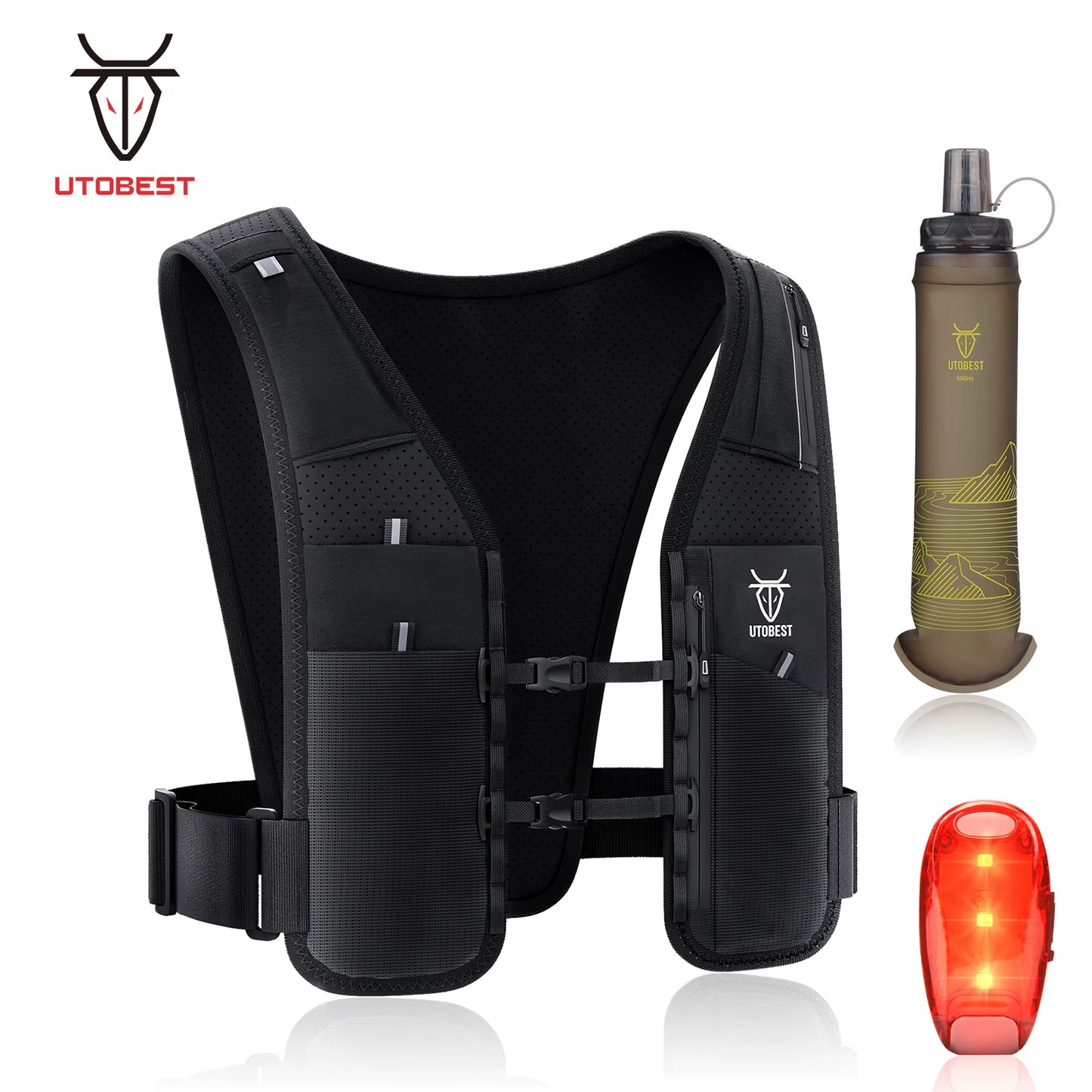 UTR113 Reflective Running Hydration Vest Adjustable Phone Holder for Training Cycling Hiking