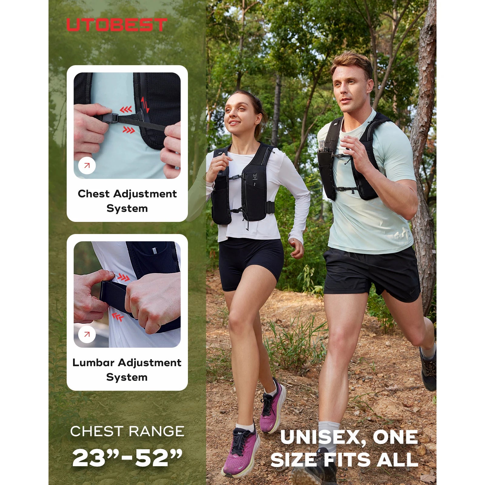UTR113 Reflective Running Hydration Vest Adjustable Phone Holder for Training Cycling Hiking